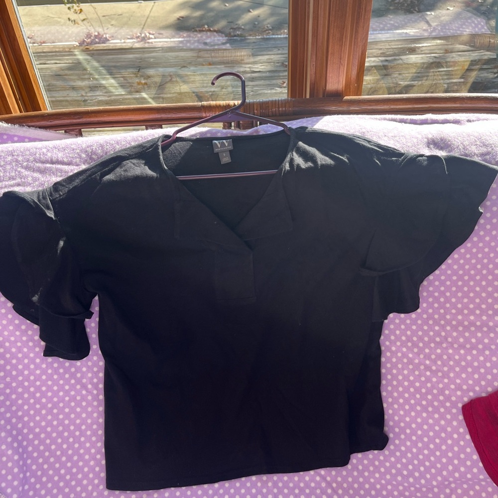Worthington Black Flutter Sleeve Blouse